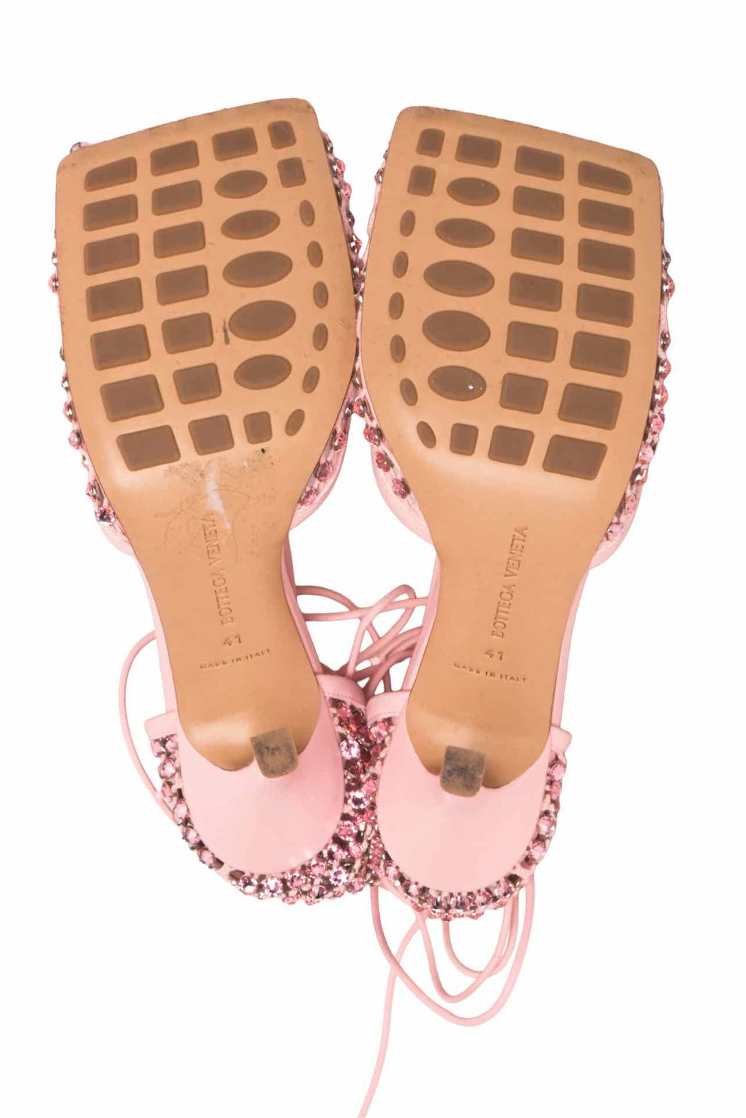 Bottega Veneta Size 41 Stretch Lace Up Crystal Sandals