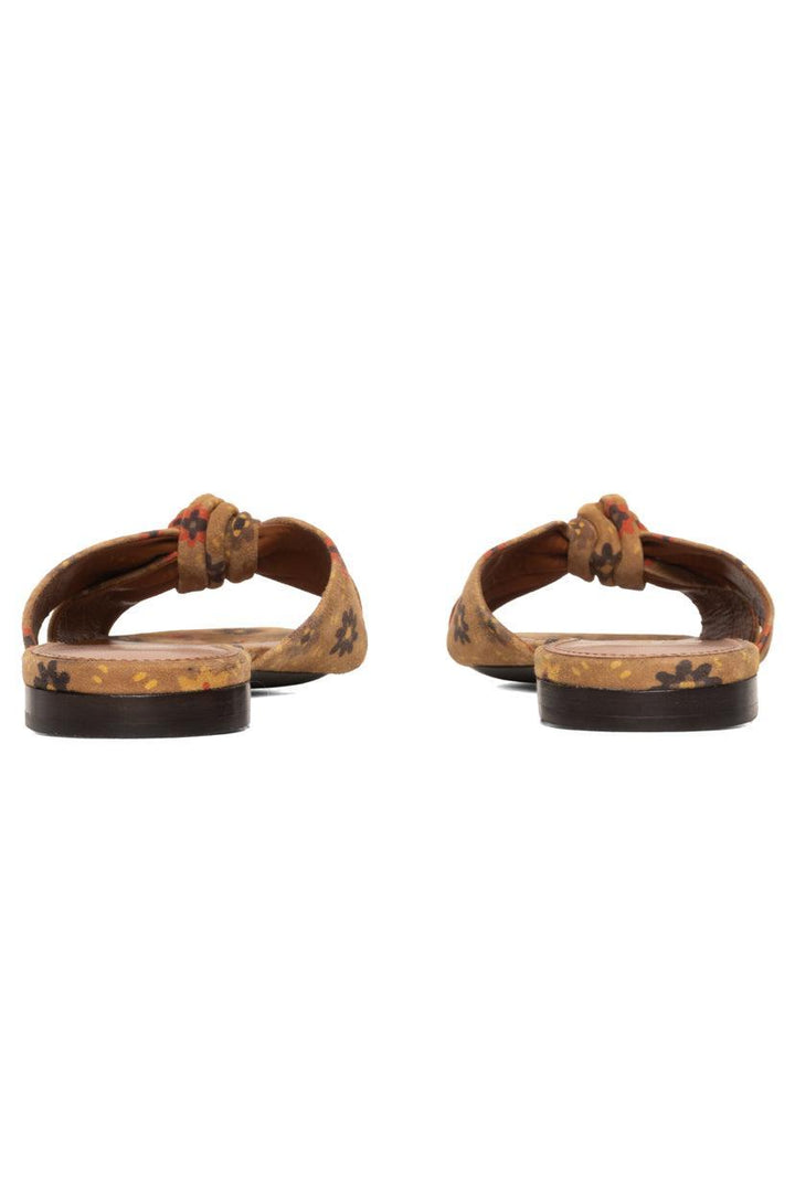 Saint Laurent Size 38.5 Bianca Floral Print Knotted Suede Slide Sandals