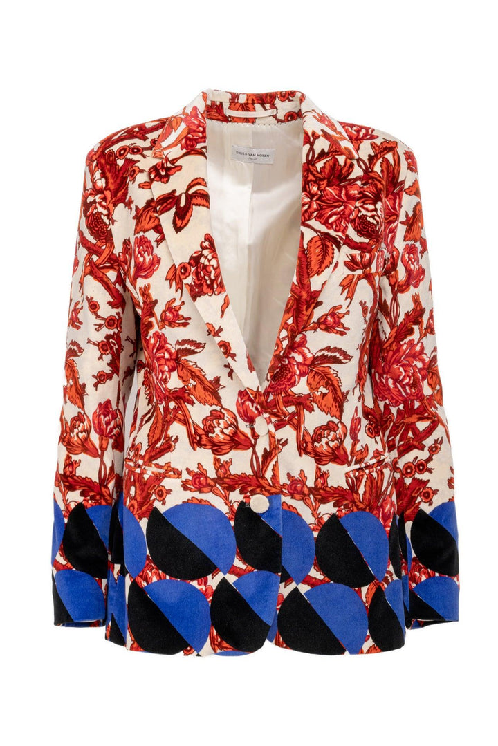 Dries Van Noten Size 38 Velvet Printed Single Breasted Blazer