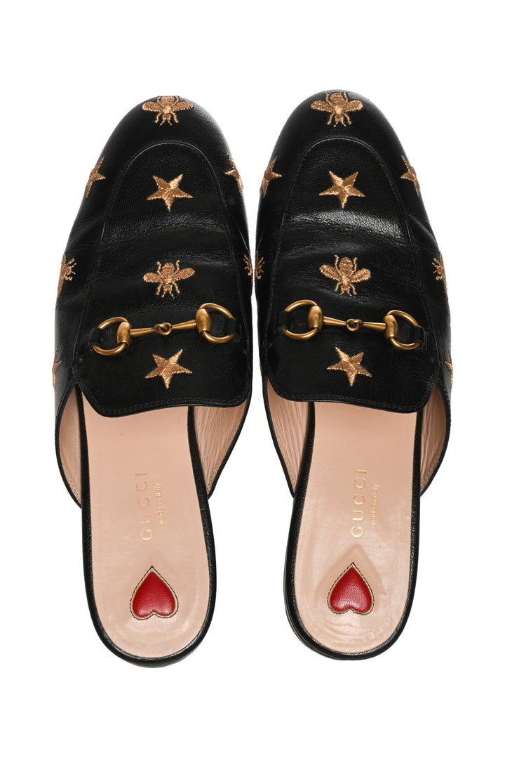 Gucci Size 37.5 Bee Star Embroidered Princetown Slippers