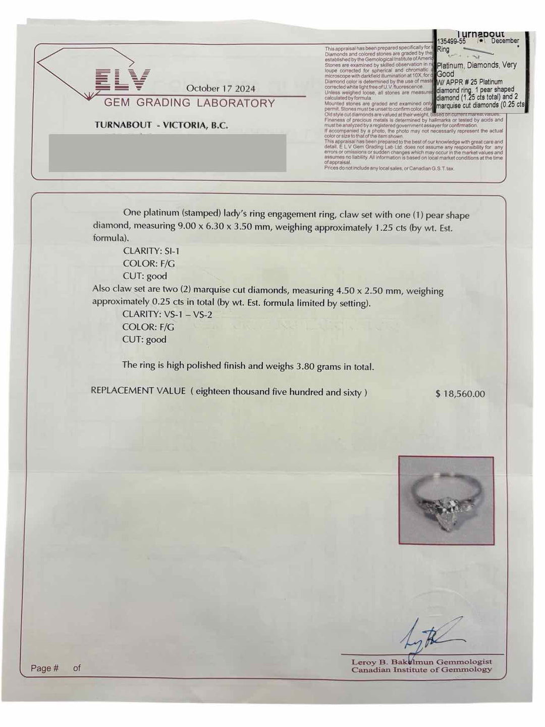 Platinum pear diamond with 2 marquise diamond Size 7.5 Ring