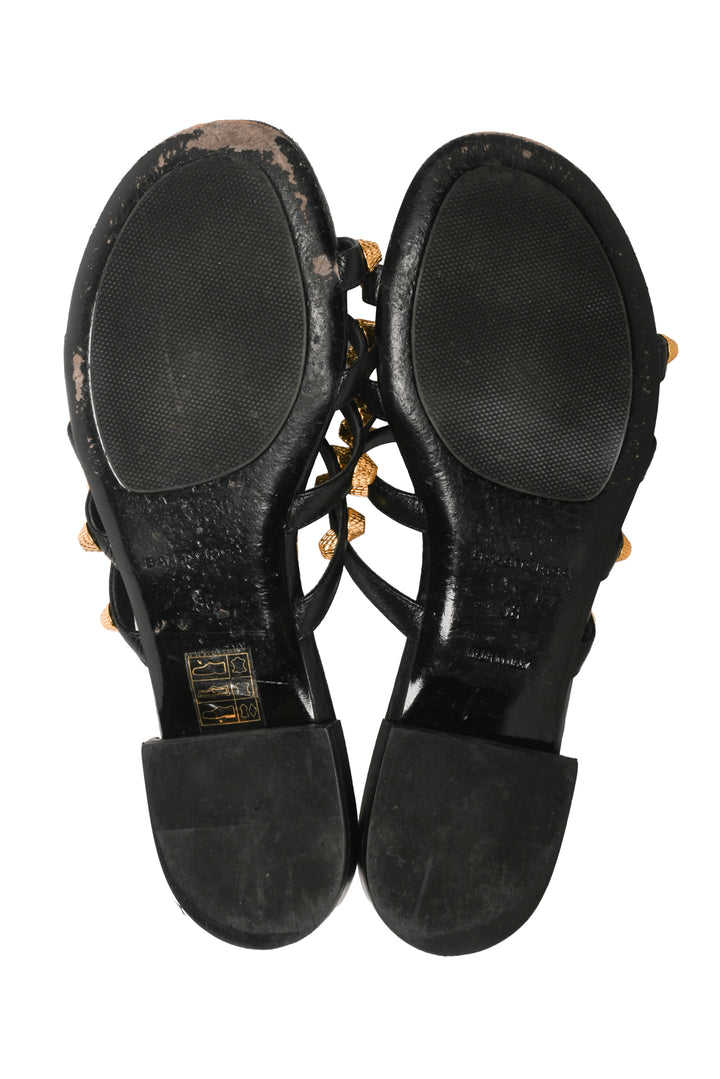 Balenciaga Size 36 Arena Studded Agneau Leather Slide Sandals