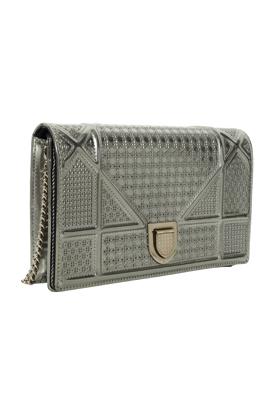 Dior 2017 Metallic Leather Microcannage Diorama Crossbody Wallet On Chain