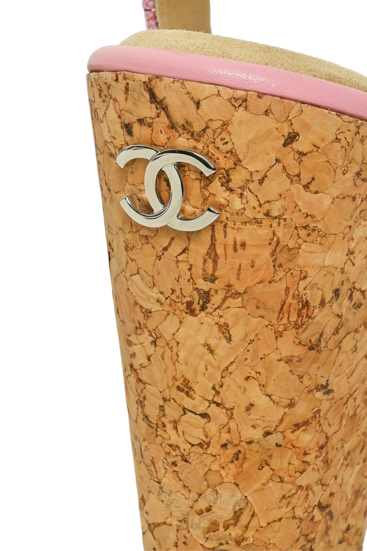 Chanel Size 39 Tweed & Cork CC Wedge Sandals