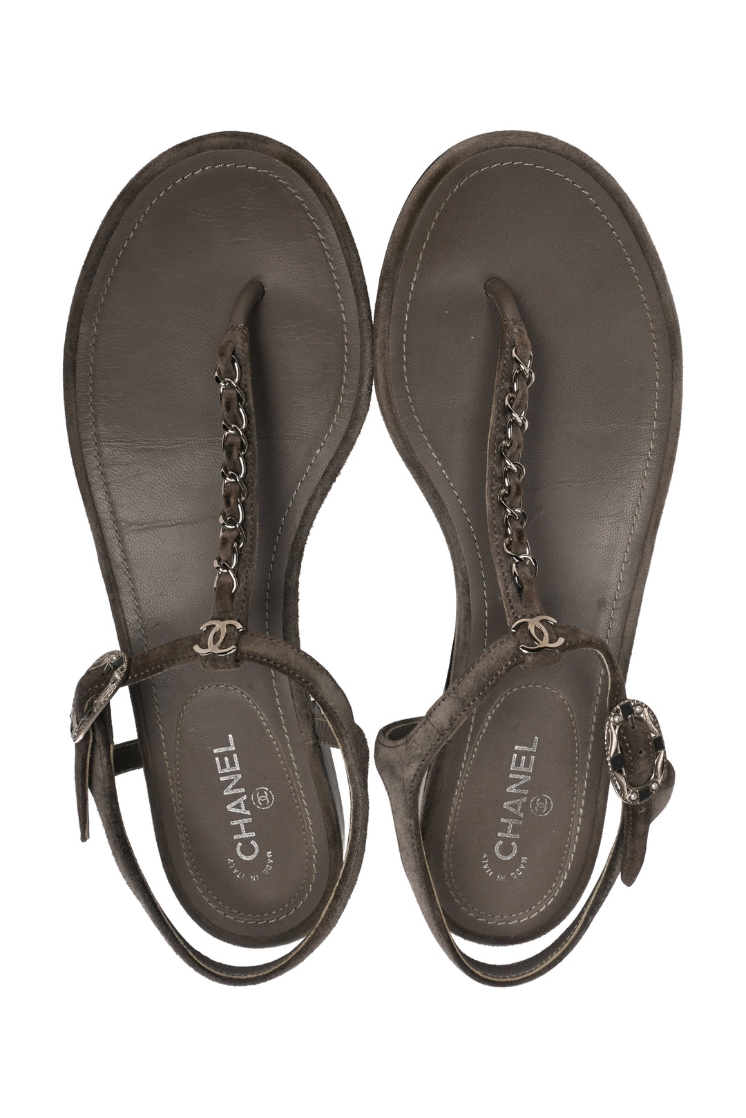 Chanel Size 37 CC Logo Suede T-Strap Sandals