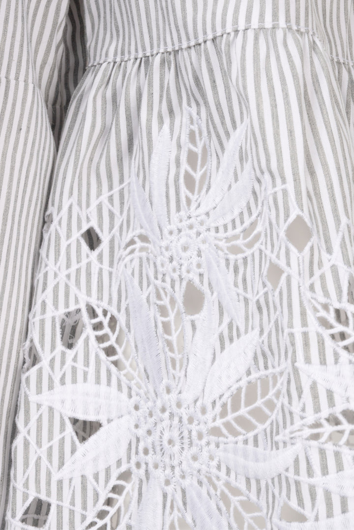 Lafayette 148 Size L Off The Shoulder Stripe Embroidered Dress