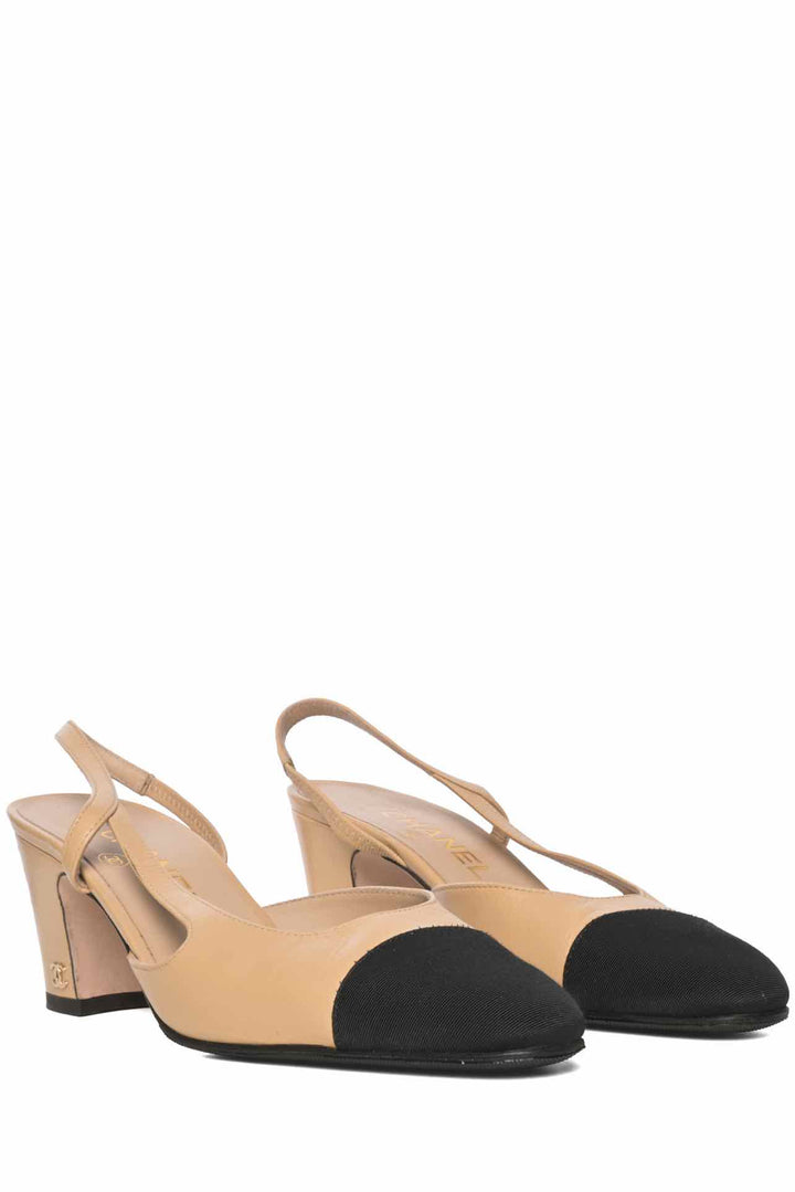 Chanel Size 36 Goatskin & Grosgrain Slingbacks Pumps