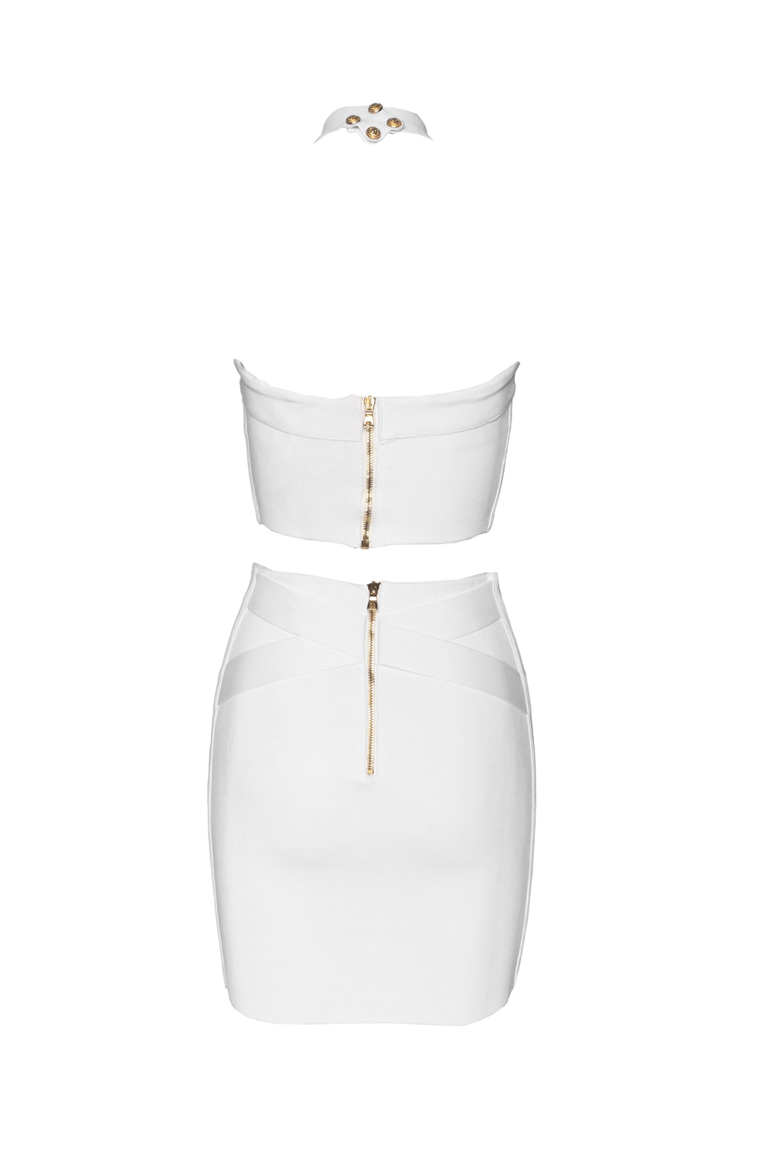 Balmain Size XS Bandage Halter Top & High Waisted Mini Skirt Set