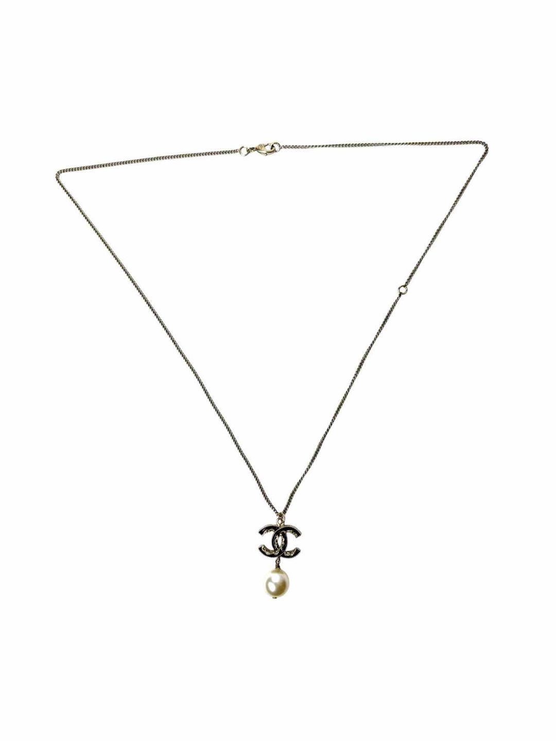 Chanel CC Logo Faux Pearl Pendant Necklace