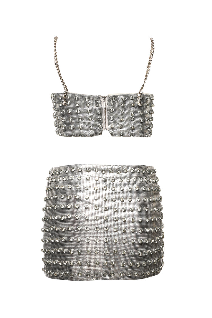 Retrofete Size XS/S Embellished Chainmail Kauren Top & Deandra Skirt Set