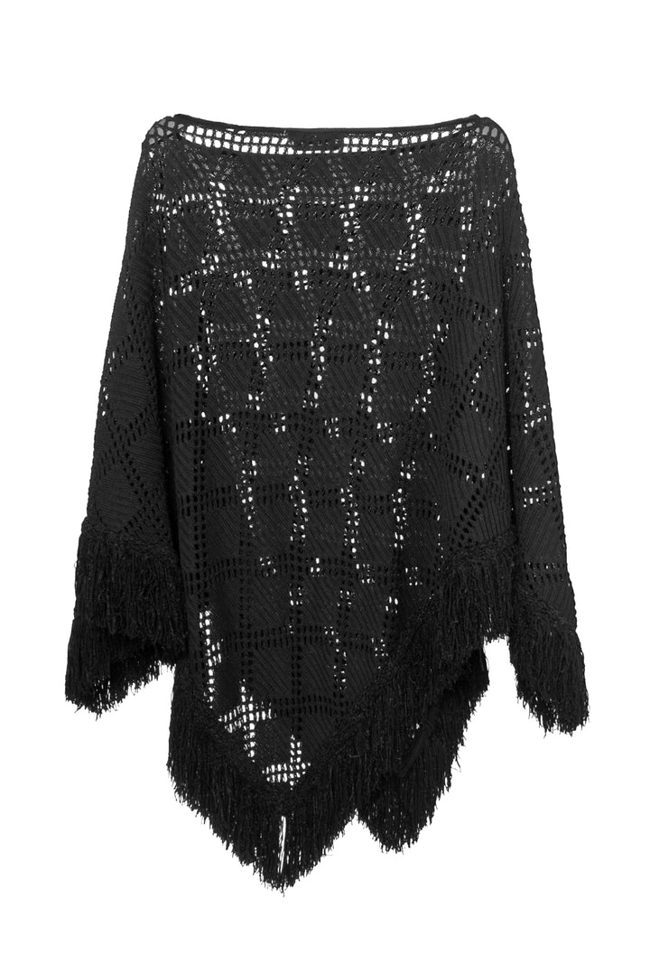 St John Collection Size OS Fringe Knit Poncho