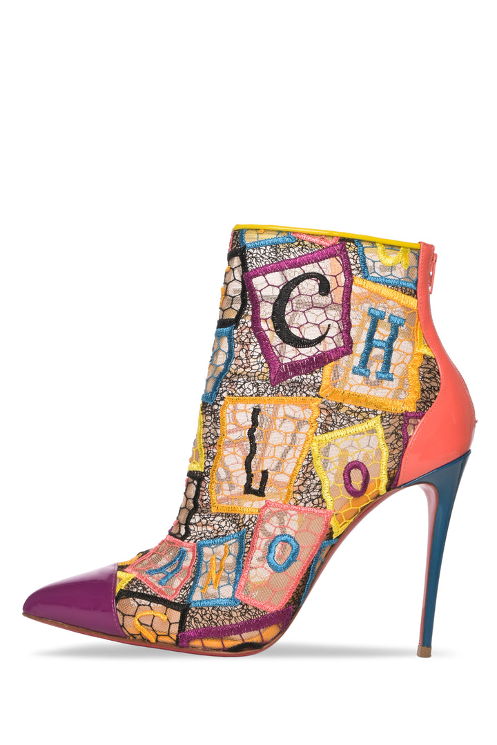 Christian Louboutin Size 37 Mesh Letter Embroidered Booties