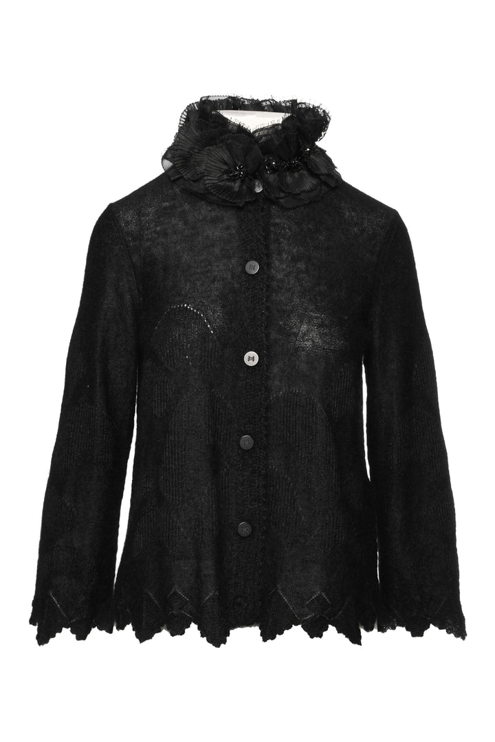 Shiatzy Chen Size 10 Mohair & Silk Embellished Collar Cardigan