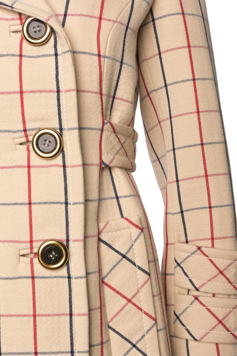 Miu Miu Size 40 2016 Guipure Lace-Trimmed Check Wool Coat