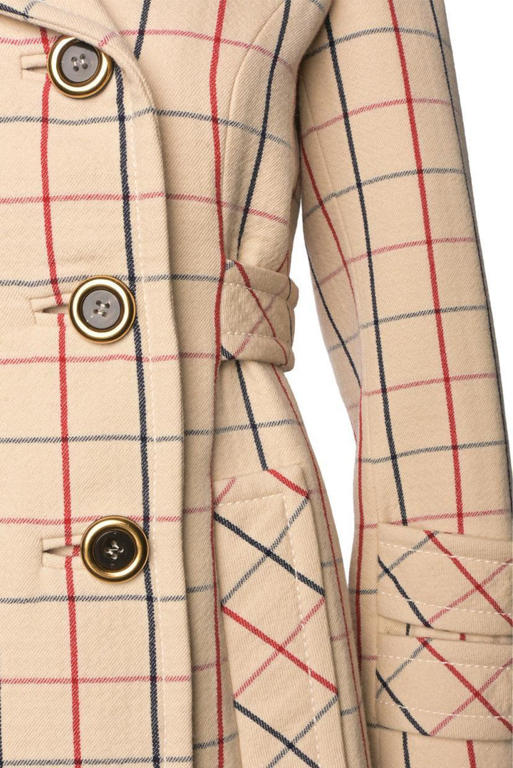 Miu Miu Size 40 2016 Guipure Lace-Trimmed Check Wool Coat