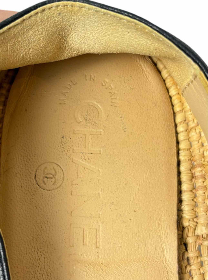 Chanel Size 38 Black Leather CC Logo Espadrille Flats