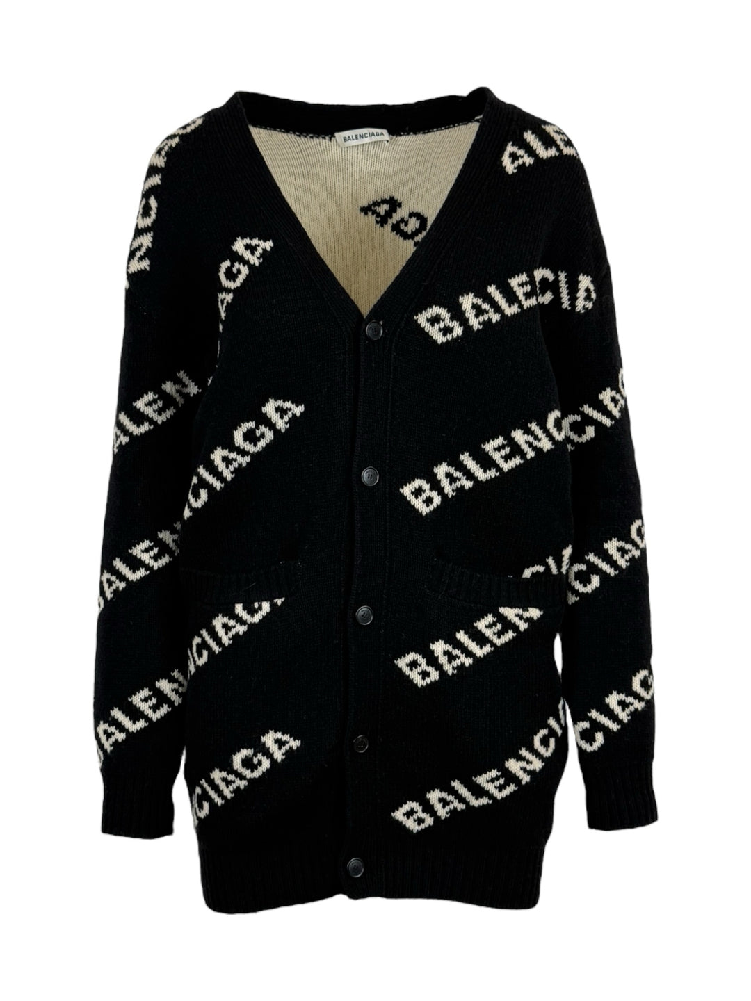 Balenciaga Size XS 2018 Allover Logo Wool-Blend Cardigan