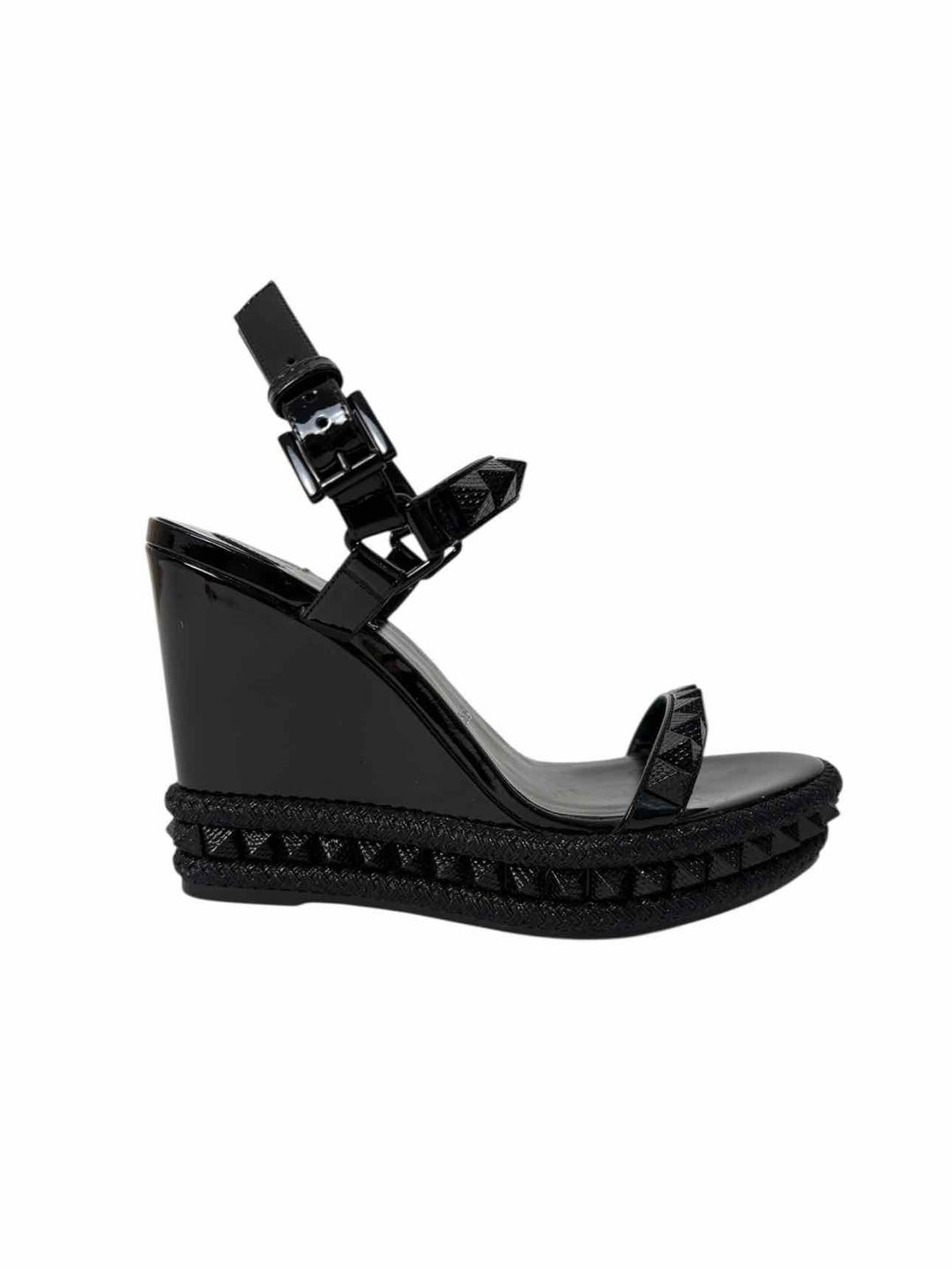 Christian Louboutin Size 38 Pyraclou Patent Leather Stud Espadrilles Wedges