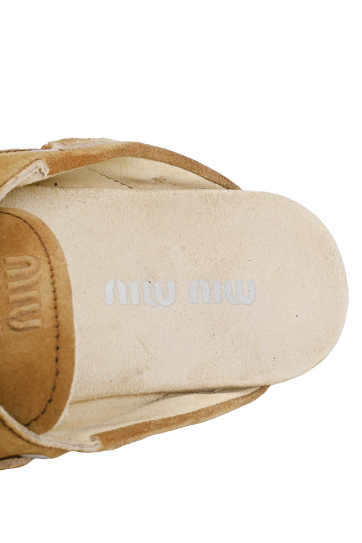 Miu Miu Size 37 Faded Suede Bow Accent Mules