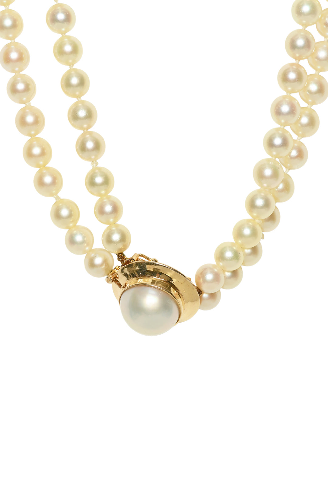 14k Yellow Gold Double Strand Akoya Pearl Necklace