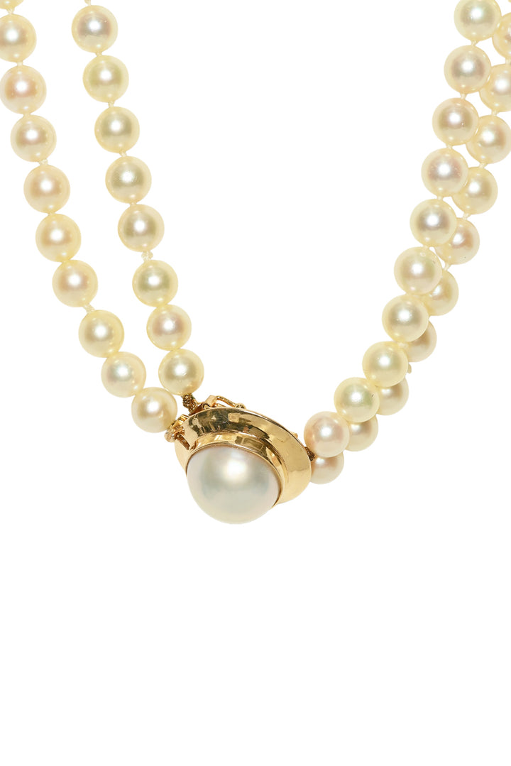 14k Yellow Gold Double Strand Akoya Pearl Necklace