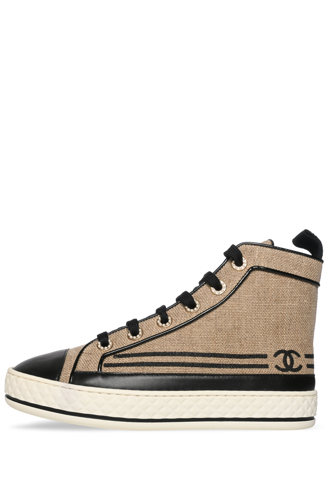 Chanel Size 35.5 2019 Faux Pearl & Interlocking CC High Top Sneaker