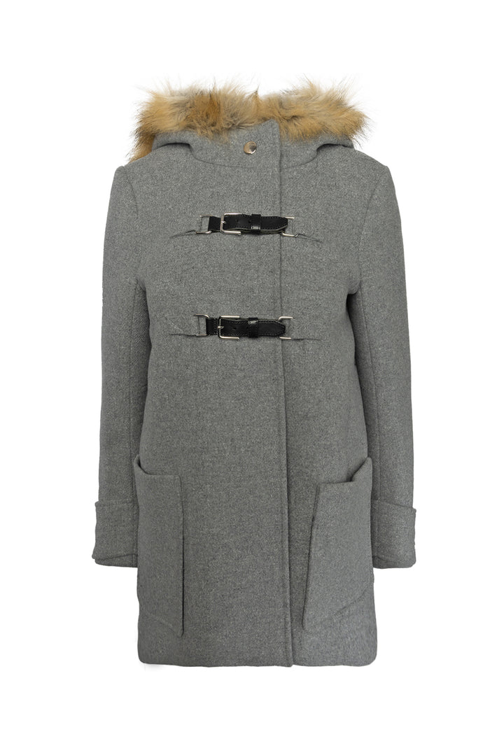 maje Size 38 Wool-Blend Faux Fur Coat