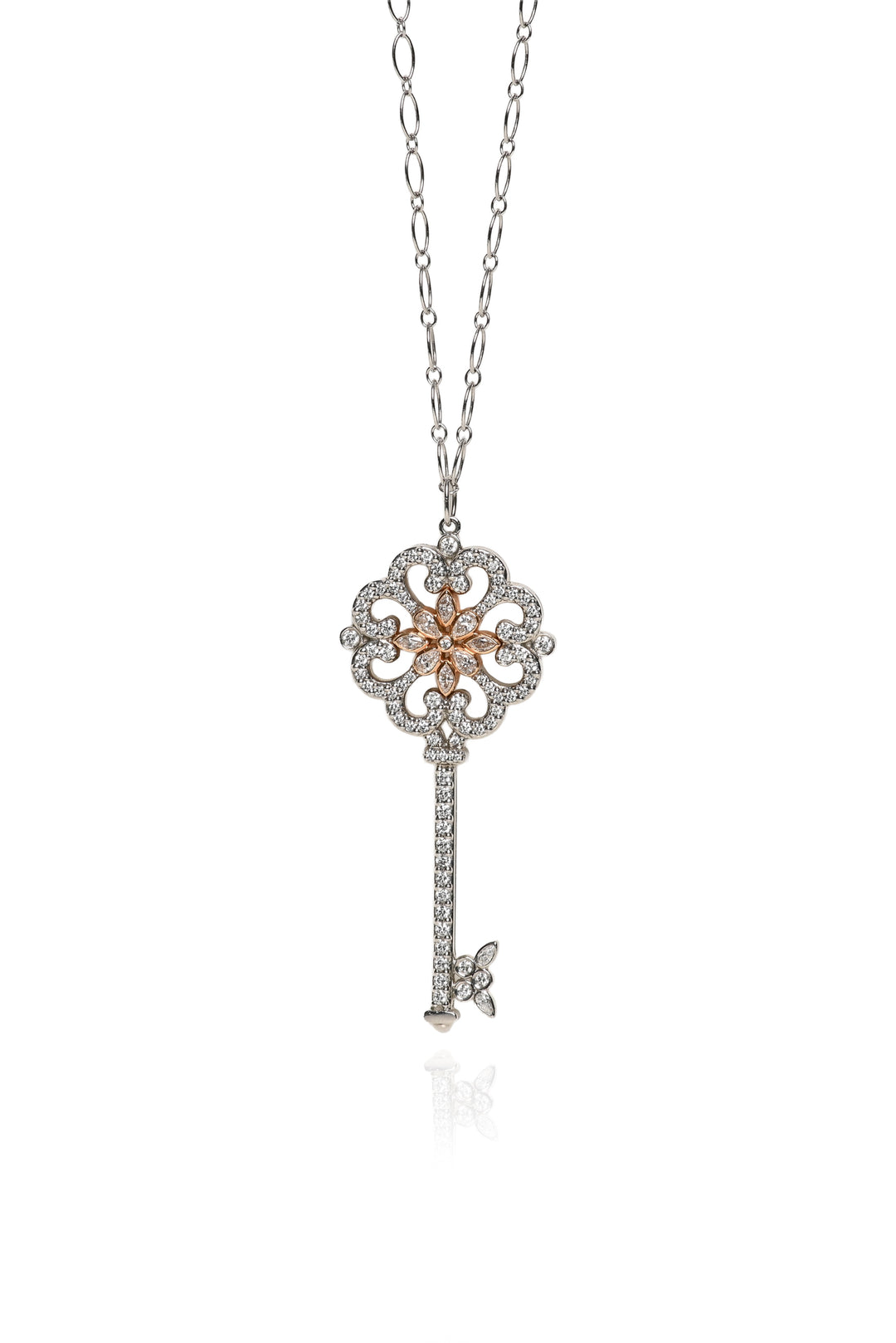 Tiffany & Co Platinum & 18K Rose Gold Diamond Enchant Primrose Key Necklace