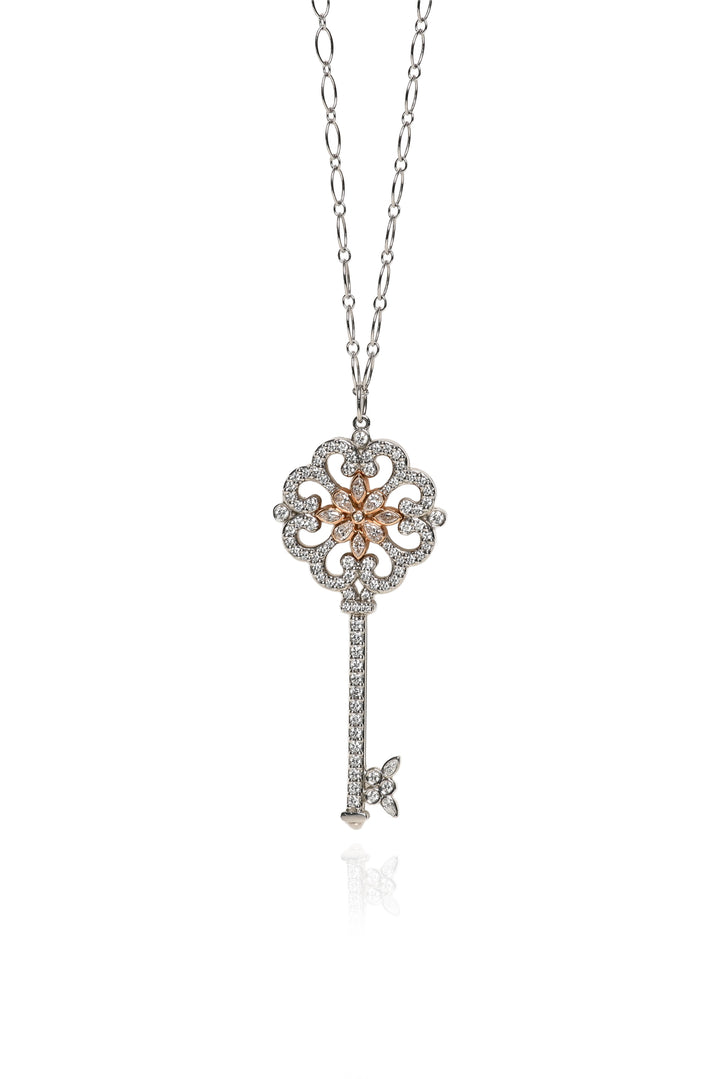 Tiffany & Co Platinum & 18K Rose Gold Diamond Enchant Primrose Key Necklace