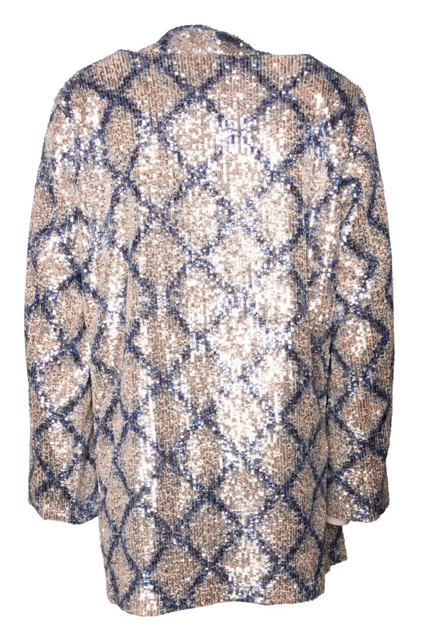 ODEEH Size 40 Diamond Print Sequin Longline Blazer