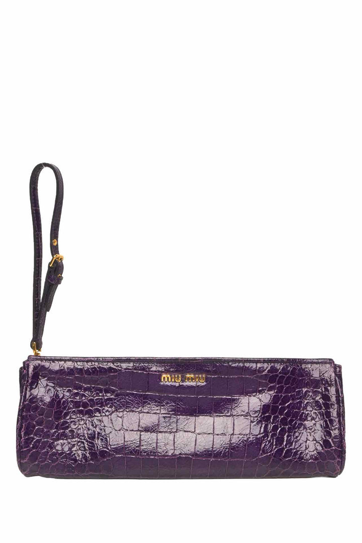 Miu Miu Croc Embossed Patent Leather Zip Wristlet Clutch