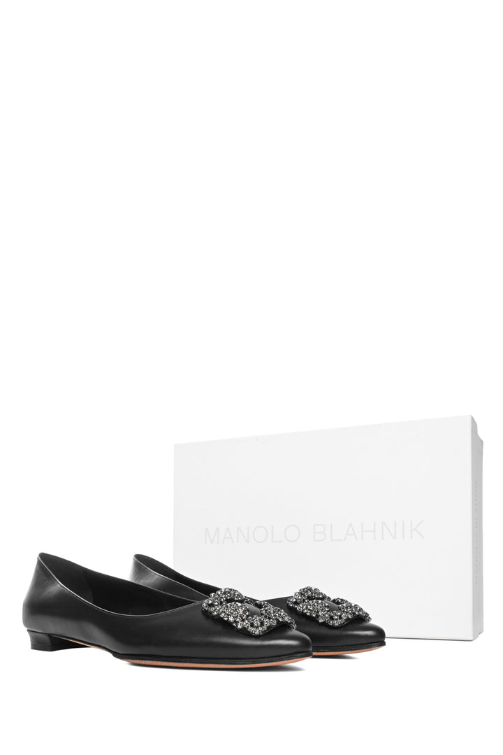 Manolo Blahnik Size 38 Hangisi Leather Jewel Buckle Flats