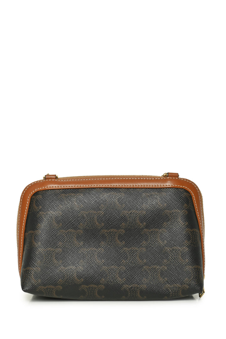 Celine Triomphe Canvas & Lambskin Clutch On Chain Crossbody