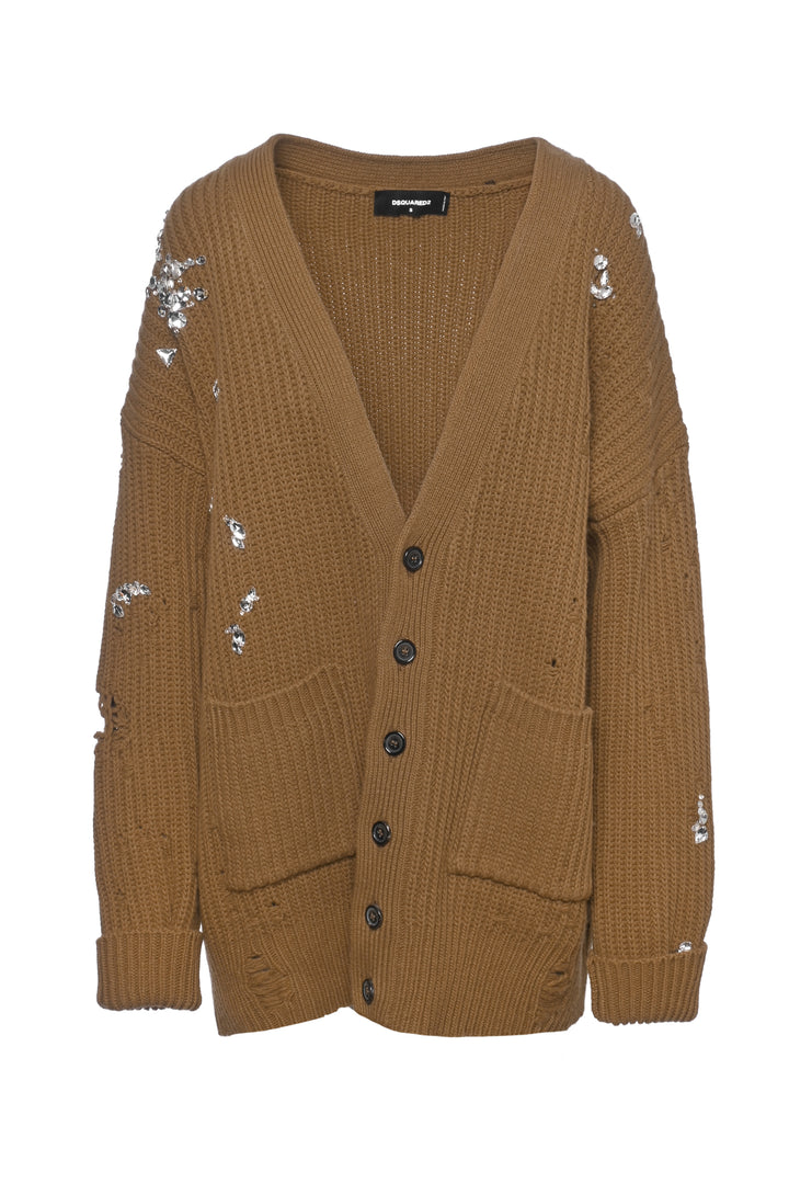 dsquared2 Size S Distressed & Embellished Wool Cardigan