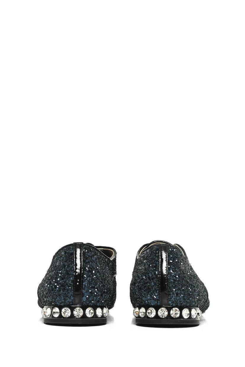 Miu Miu Size 37 Lace Up Glitter & Crystal Flats