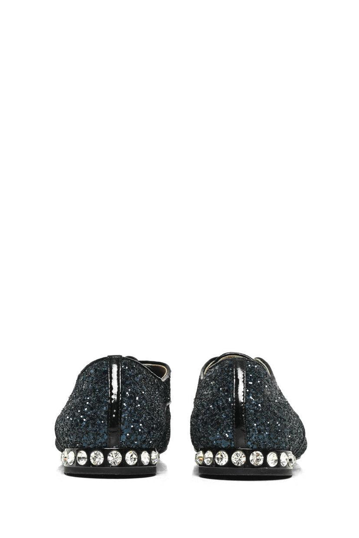 Miu Miu Size 37 Lace Up Glitter & Crystal Flats