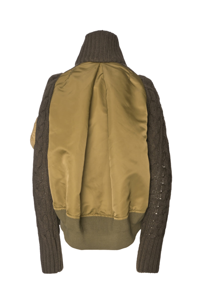 Sacai Size 2 Hybrid Nylon & Wool Knit Bomber Jacket