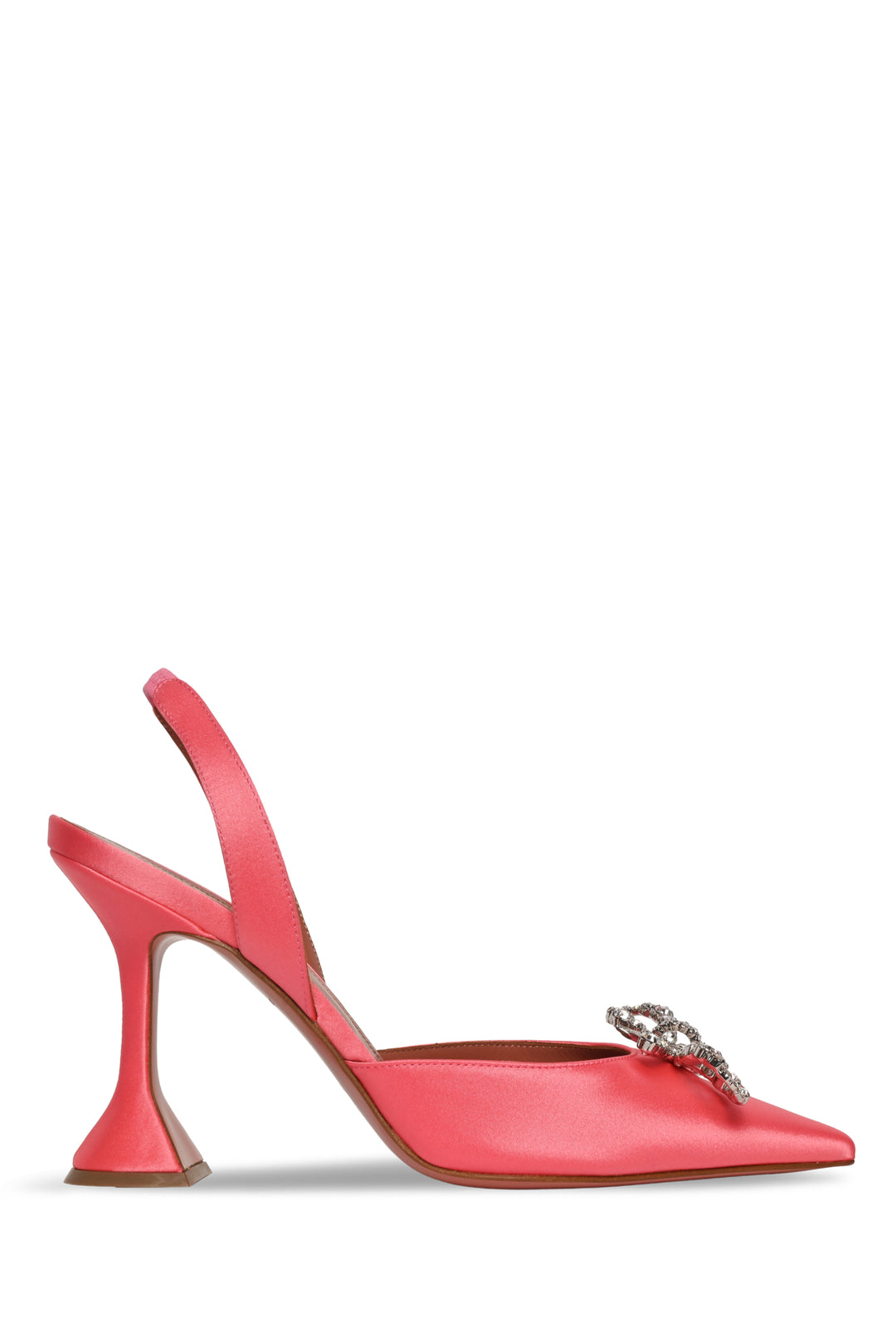 Amina Muaddi Size 38.5 Crystal Bow Satin Rosie Slingback Pumps