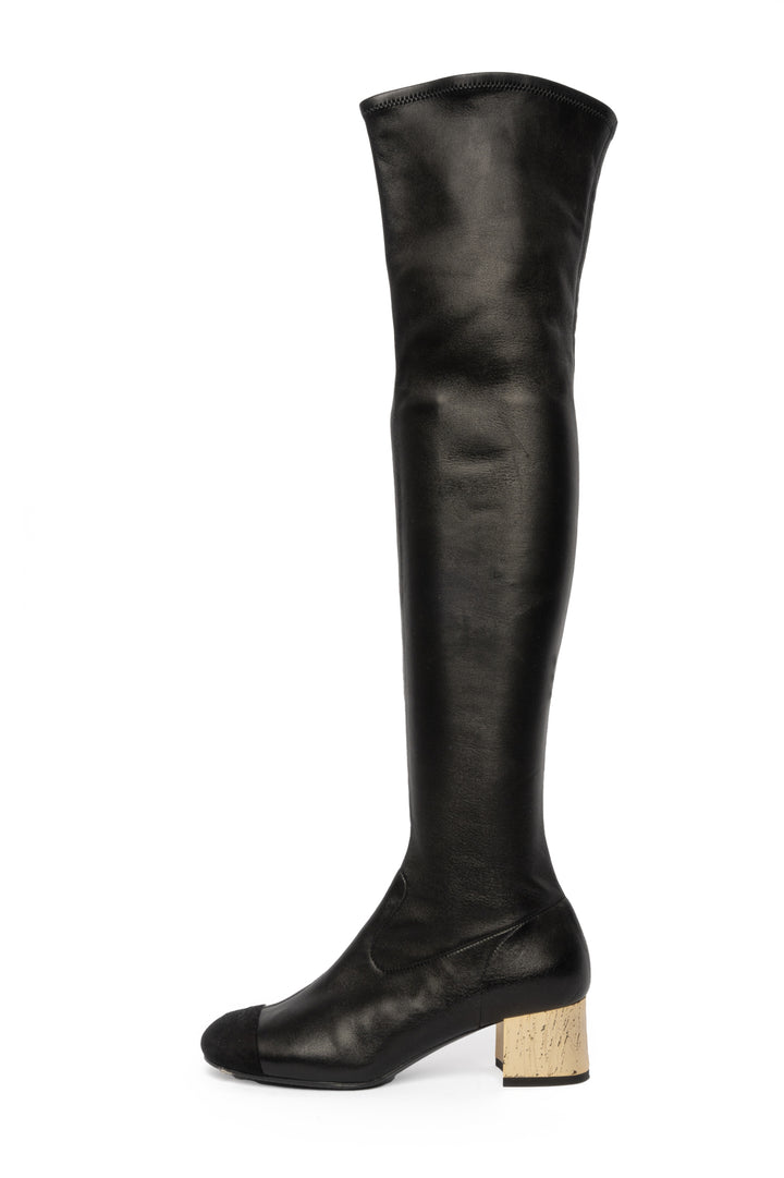 Chanel Size 35.5 Leather Over The Knee Boots