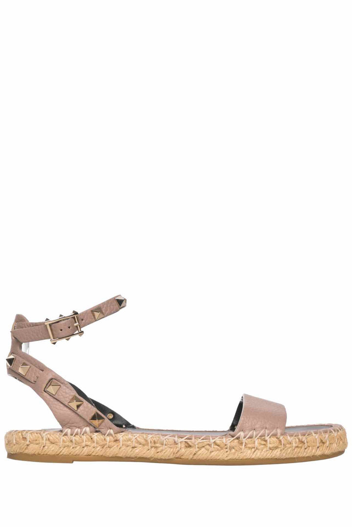Valentino Size 37 Rockstud Leather Espadrille Sandals