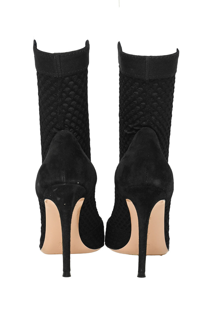 Gianvito Rossi Size 38.5 Mesh & Suede Knit Sock Ankle Boots