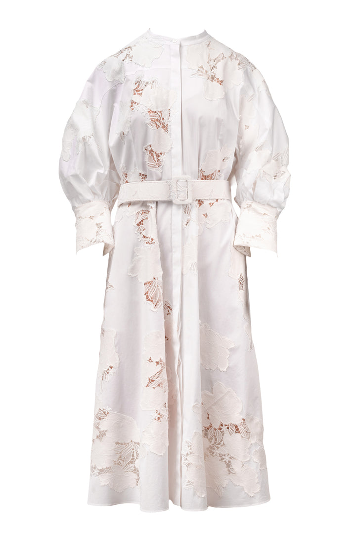 Oscar De La Renta Size 16 Floral Eyelet Belted Maxi Dress