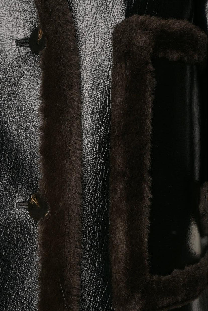 Theory Size XL Faux Fur-Trimmed Faux Leather Peacoat