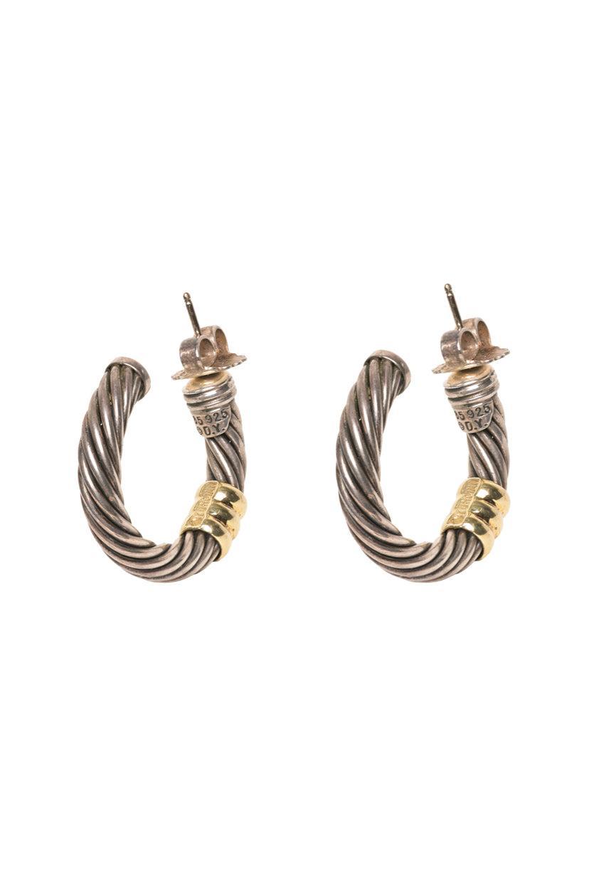 David Yurman Cable Hoop Earrings in Sterling Silver With 14k Yellow Gold