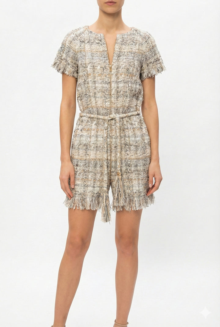 Chanel Size 38 2018 Cruise Collection Zip Front Fringe Trim Tweed Dress