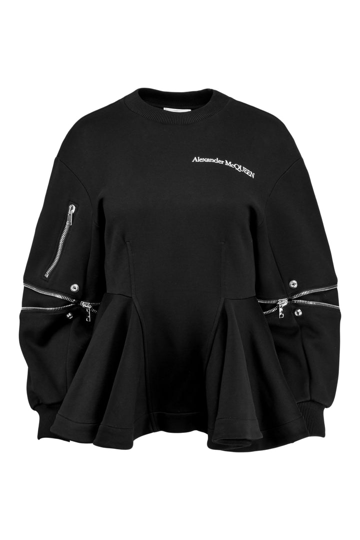 Alexander Mcqueen Size 38 2021 Zipper Detail Peplum Sweatshirt