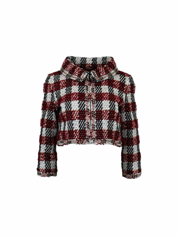 Chanel Size 40 Cropped Plaid Tweed Jacket