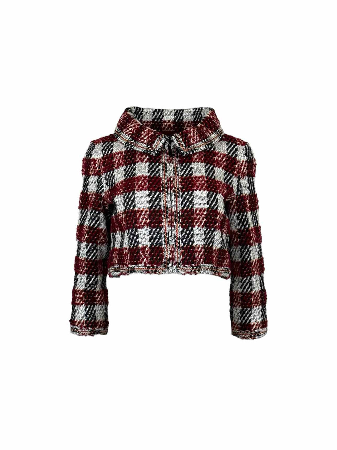 Chanel Size 40 Cropped Plaid Tweed Jacket