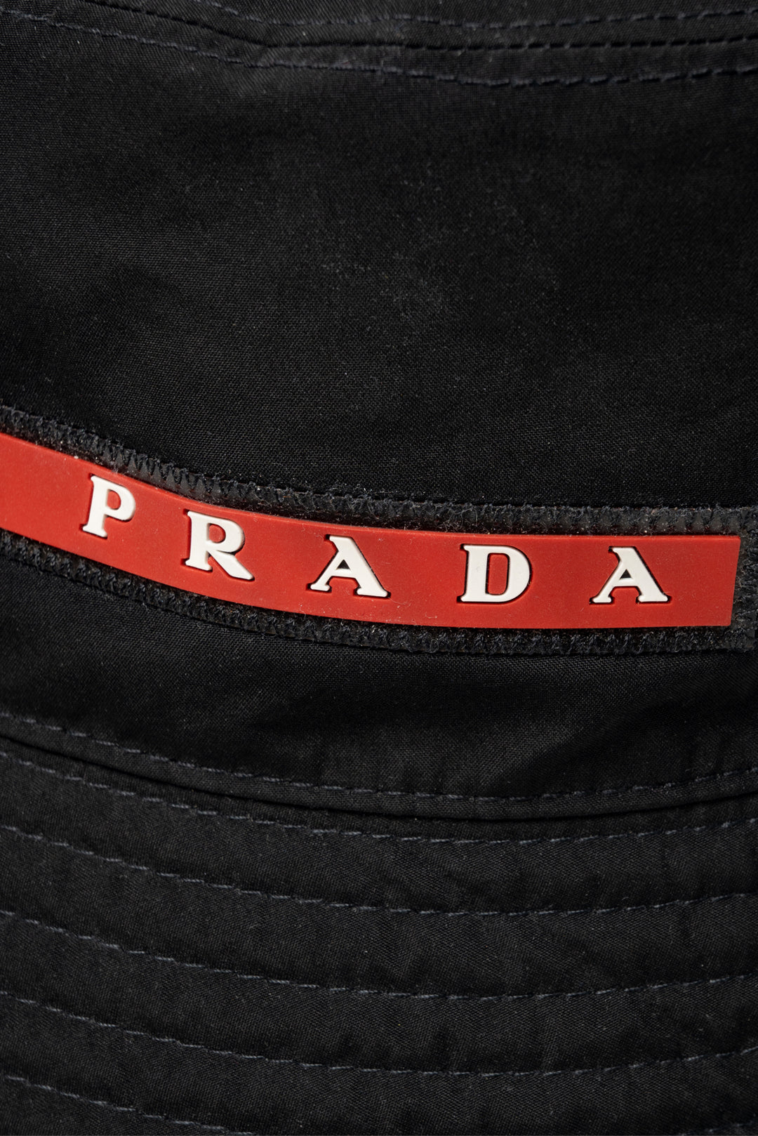 Prada Size M Linea Rossa Logo Technical Nylon Bucket Hat
