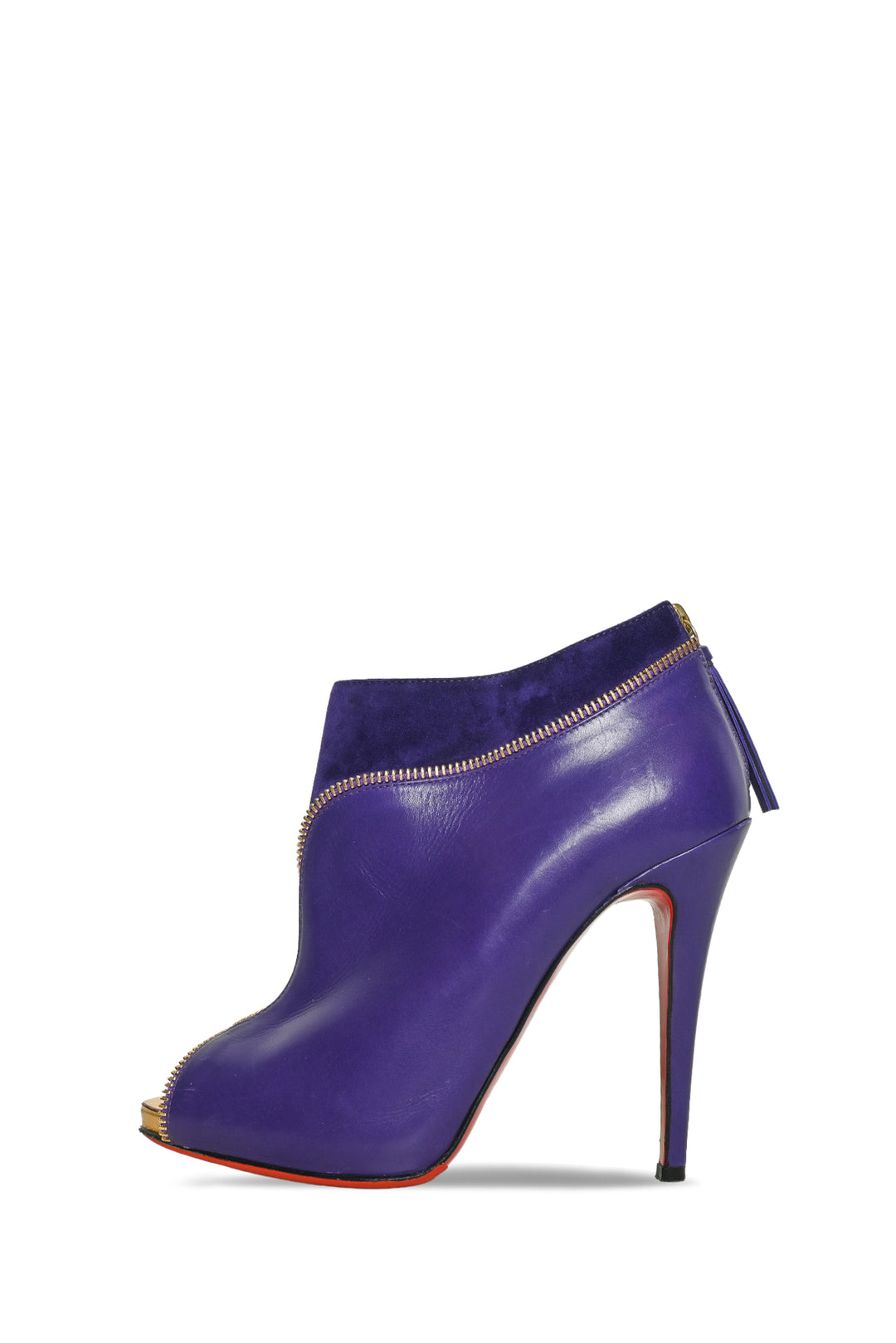 Christian Louboutin Size 38 Leather & Suede Col Zippe Peep Toe Ankle Boots